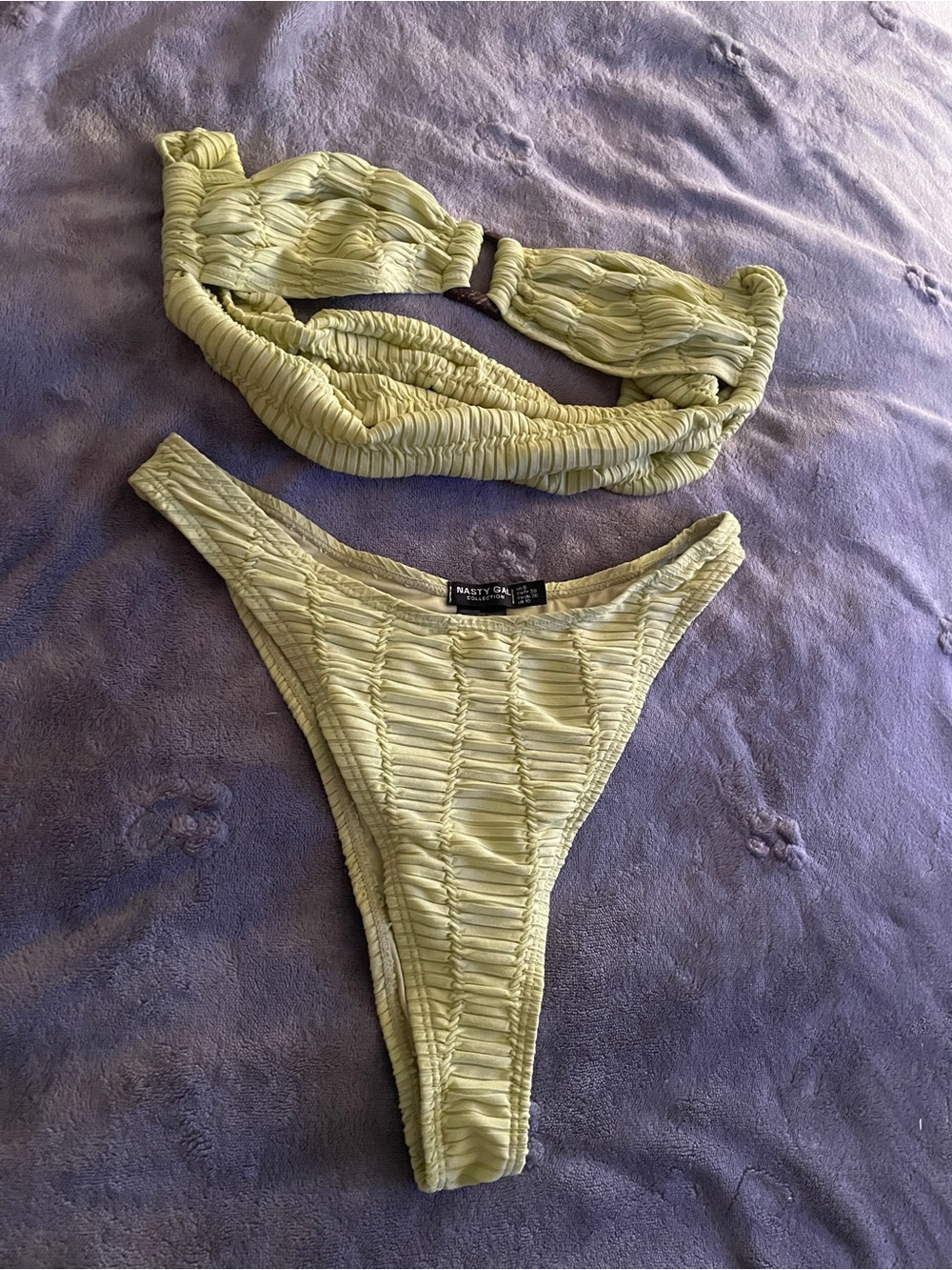 Nasty Gal Textured Bandeau Bikini Set - Light Olive